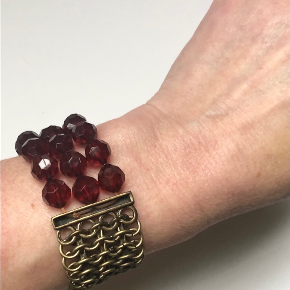 Antique gold/dark red SET station chain & bracelet - Picture 7 of 10